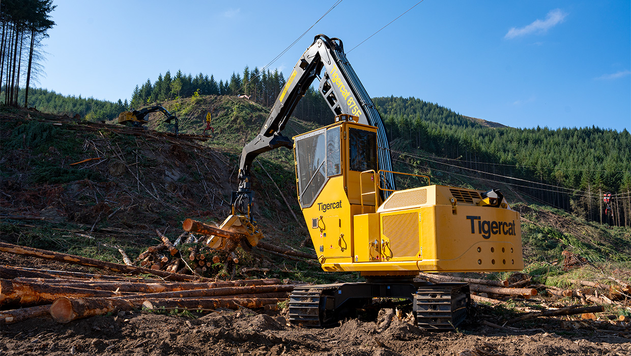 Image of a Tigercat 875E logger working in the field