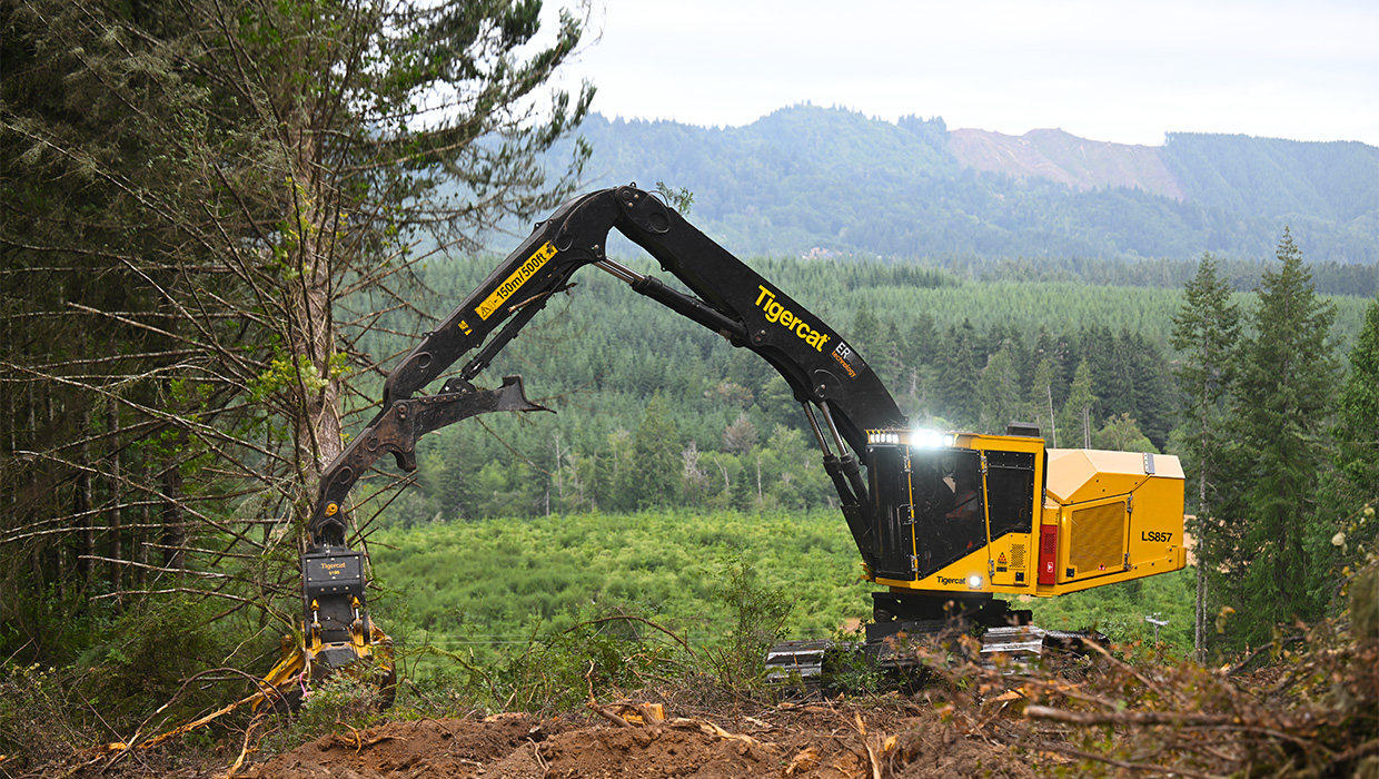 A Tigercat LS857 shovel logger working in the field